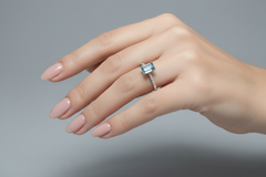 Emerald-Cut Blue Topaz Pavé Band Ring