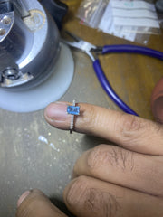 Emerald-Cut Blue Topaz Pavé Band Ring