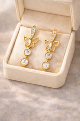 Butterfly-Double-Bezel Drop Earrings- Lab(CT) - 1.40 CT