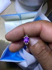 Cushion Purple Gemstone Ring | Three-Stone Design