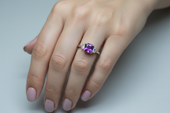 Cushion Purple Gemstone Ring | Three-Stone Design
