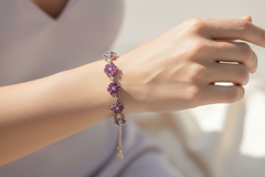 Floral Pink Gemstone & Diamond Link Bracelet