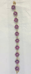 Floral Pink Gemstone & Diamond Link Bracelet