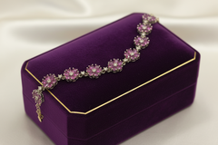 Floral Pink Gemstone & Diamond Link Bracelet