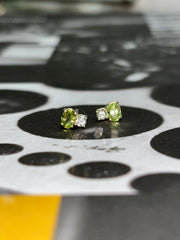 Peridot + Diamond Cluster Stud Earrings