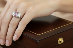 Emerald-Cut Pink Gemstone Ring | Baguette Side Stones