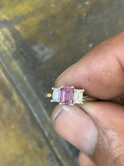 Emerald-Cut Pink Gemstone Ring | Baguette Side Stones