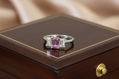 Emerald-Cut Pink Gemstone Ring | Baguette Side Stones
