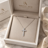 Lab-Grown Diamond Cross Necklace – 18K White Gold
