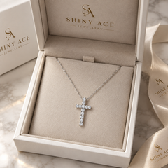 Lab-Grown Diamond Cross Necklace – 18K White Gold