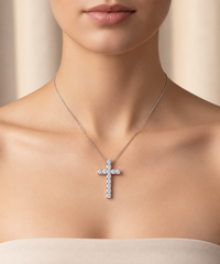 Lab-Grown Diamond Cross Necklace – 18K White Gold