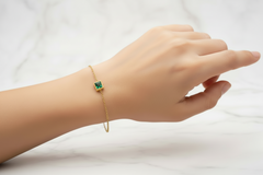Square Emerald Bezel Bracelet| Minimal Chain Bracelet