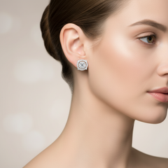 Double Halo Cluster Stud Earrings | High Sparkle