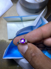 Cushion Purple Gemstone Ring | Three-Stone Design