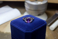 Cushion Purple Gemstone Ring | Three-Stone Design