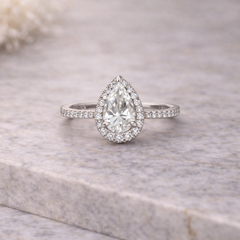 Pear Halo Pavé Solitaire Engagement Ring