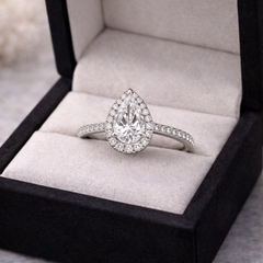 Pear Halo Pavé Solitaire Engagement Ring