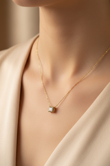 Square Solitaire Diamond Necklace | Yellow Gold