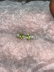 Peridot + Diamond Cluster Stud Earrings