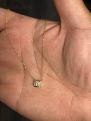Square Solitaire Diamond Necklace | Yellow Gold