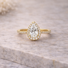 Pear Halo Pavé Solitaire Engagement Ring