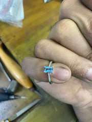 Emerald-Cut Blue Topaz Pavé Band Ring