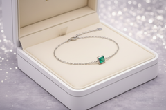 Square Emerald Bezel Bracelet| Minimal Chain Bracelet