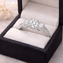 Three-Stone Round Halo Ring (Trilogy) with Split Shank Pavé