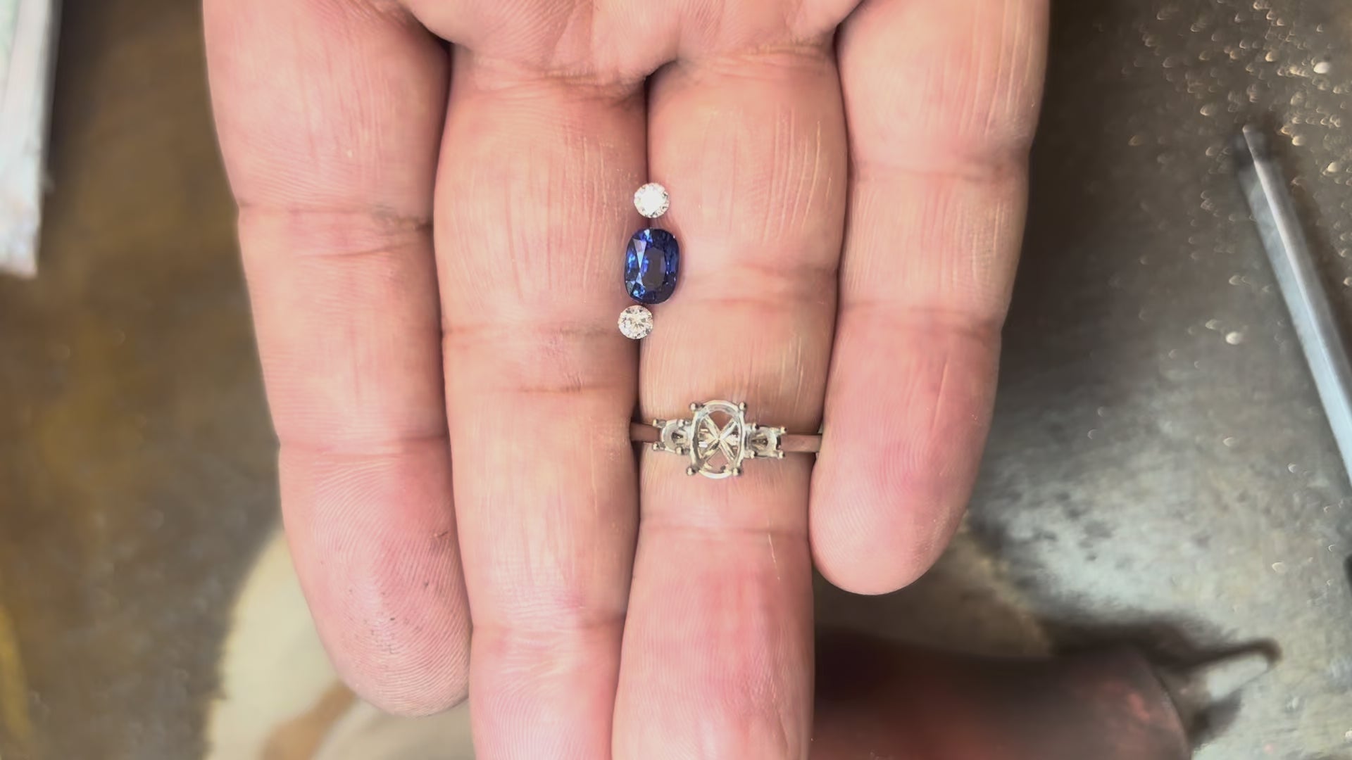 Blue Sapphire & Lab-Grown Diamond Ring