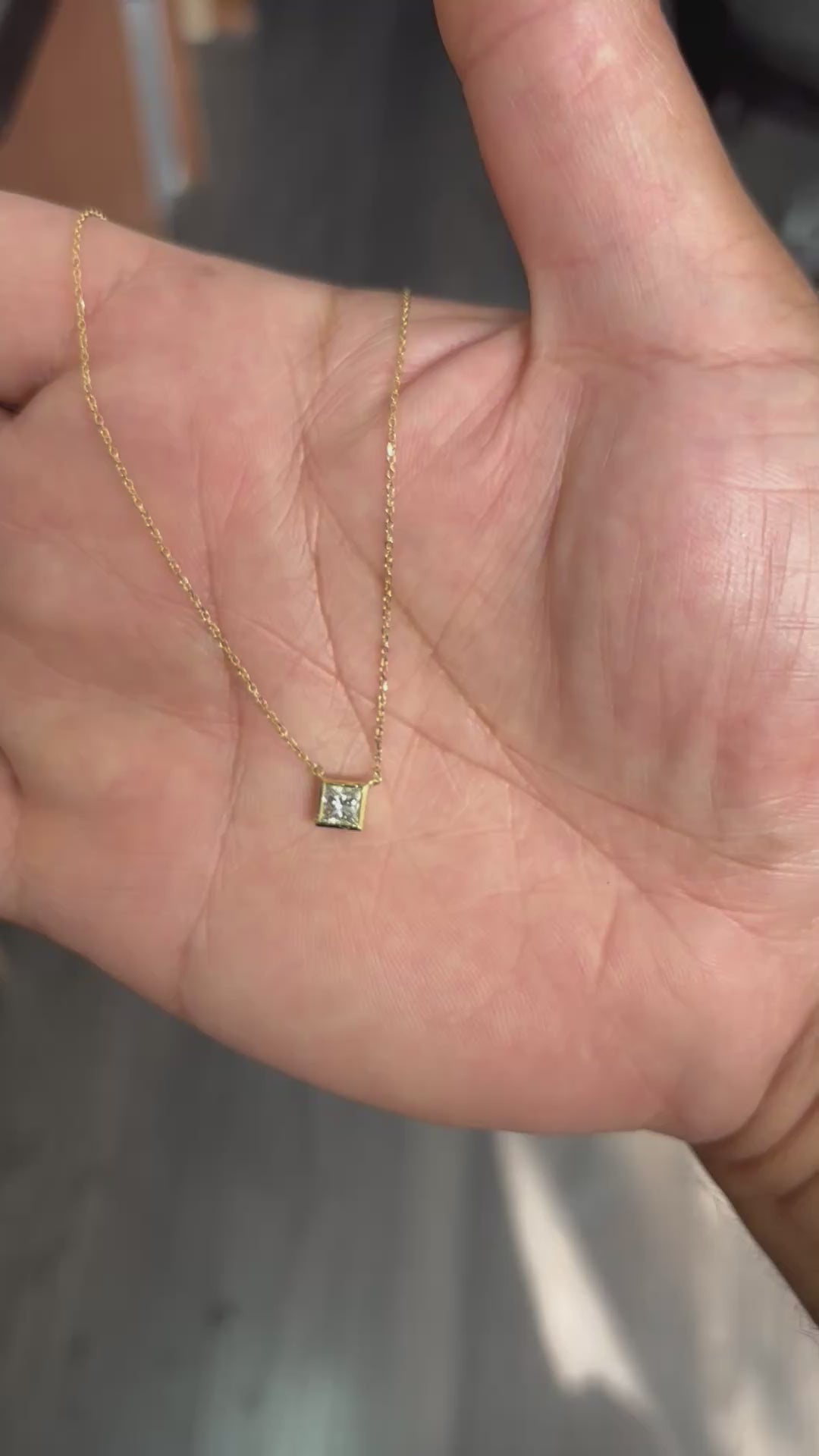 Square Solitaire Diamond Necklace | Yellow Gold