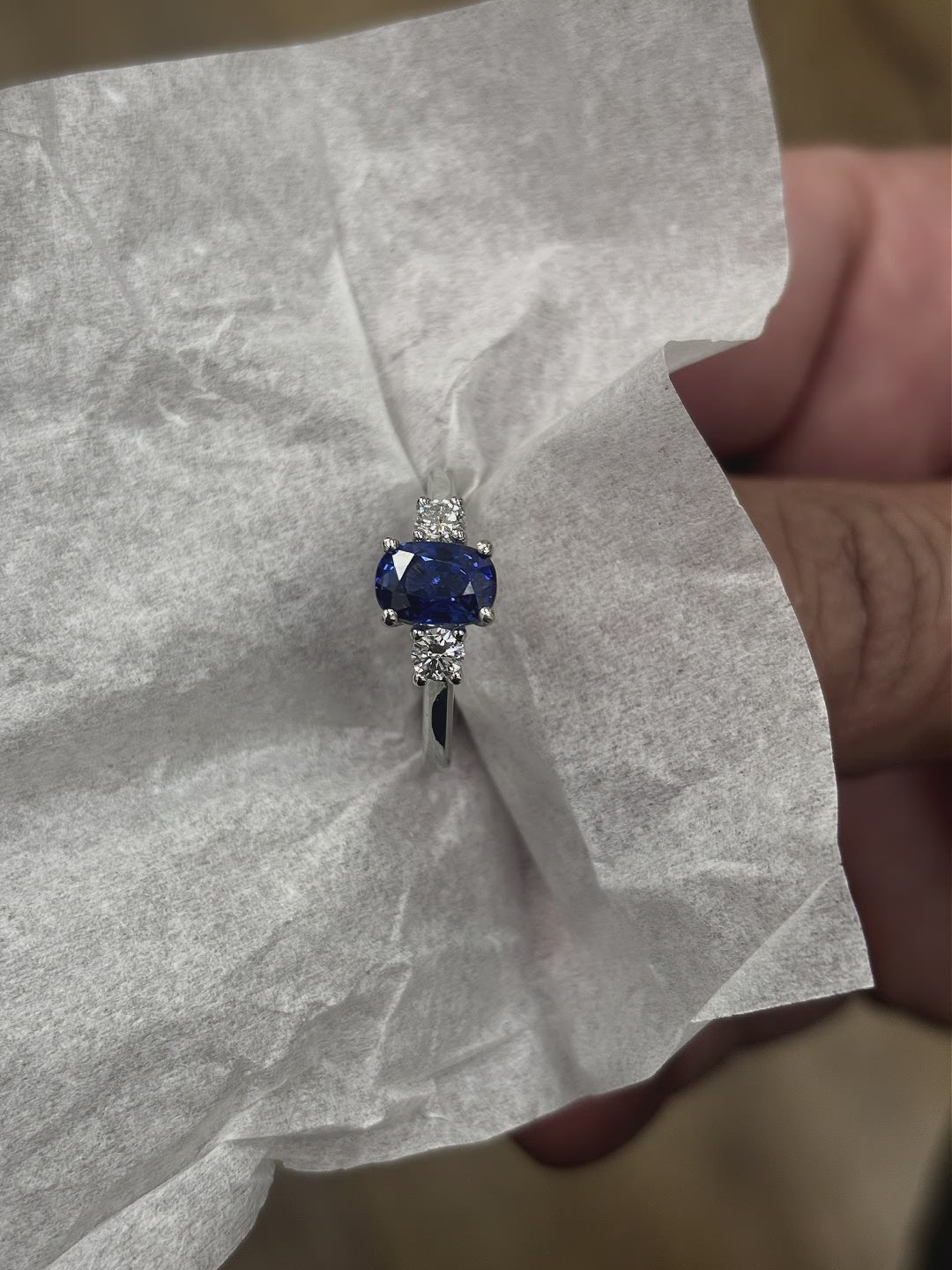 Blue Sapphire & Lab-Grown Diamond Ring