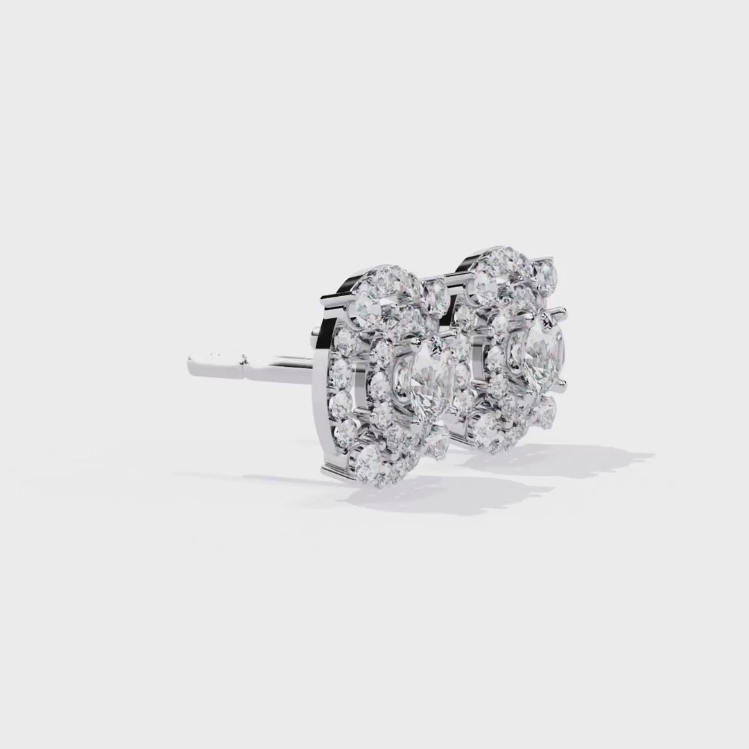 Double Halo Cluster Stud Earrings | High Sparkle